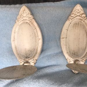Distressed white candle holders